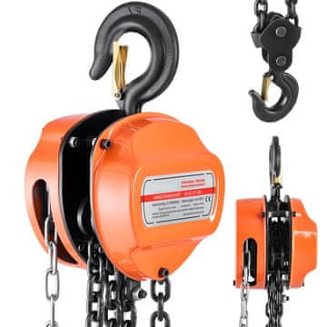 VEVOR Ročna verižna dvigalka 3 tone nosilnost, 3 m višina dviga, oranžna