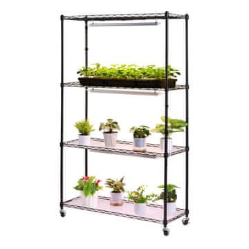 VEVOR Police za rastline 4-nadstropni notranji stalak za rastline z rastno lučjo 90x35x150 cm črna