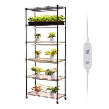 VEVOR Police za rastline 6-nadstropni notranji stalak za rastline z rastno lučjo 75x35x180 cm