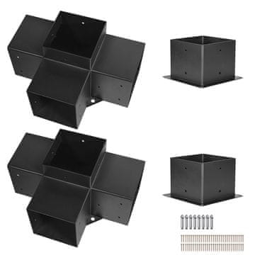 VEVOR Komplet nosilcev za pergolo, 4-smerni kotni nosilec, 142x142 mm, črna