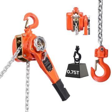 VEVOR Ročni verižni dvigalo 460x115x155 mm 3 m 750 kg Jeklo
