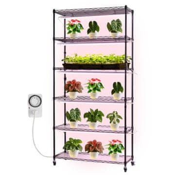VEVOR Notranji rastlinski regal s 6 policami in rastno svetilko, 90x35x180 cm