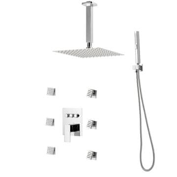 VEVOR Tuš set za stropno montažo, dežni sistem z 6 šobami za telo, 254 mm, kromiran