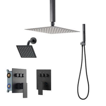 VEVOR Set tuš baterije za stropno montažo, sistem dežja 254 mm, z glavo za stensko montažo 152 mm, mat črna