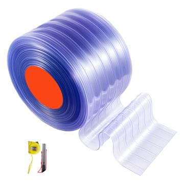 VEVOR PVC trakasta zavesa rebrasta, zvitek na debelo 30.8x0.305 m, prozorna