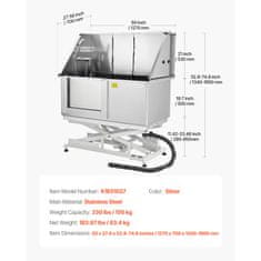 VEVOR Postaja za pranje psov z električnim dvigalom 127x70x134-190 cm srebrna