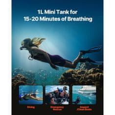 VEVOR Scuba jeklenka 1L prenosni potapljaški rezervoar 8.9x36 cm črna