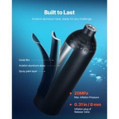 VEVOR Scuba jeklenka 1L prenosni potapljaški rezervoar 8.9x36 cm črna