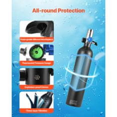VEVOR Scuba jeklenka 1L prenosni potapljaški rezervoar 8.9x36 cm črna