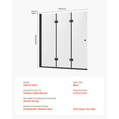 VEVOR Vrata za tuš kadu 129.5x142.2 cm crna