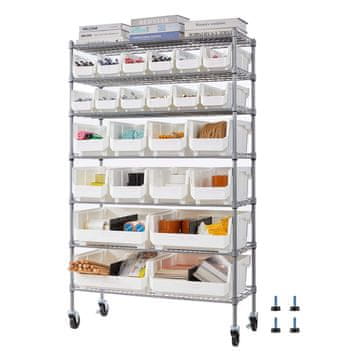 VEVOR Mobilni regal za shranjevanje posod 7-nivojski 355x900x1490 mm, 24 posod