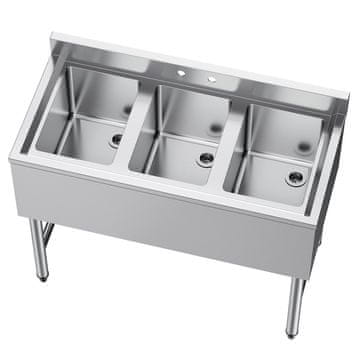 VEVOR Pomivalno korito s 3 pregradami 978x470x838 mm iz nerjavečega jekla