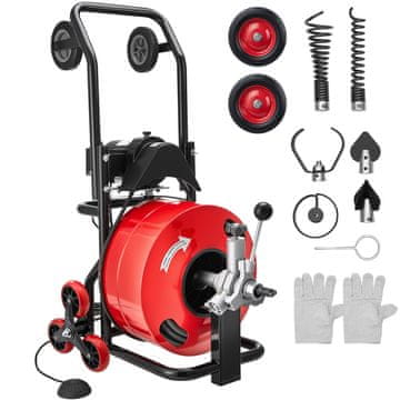 VEVOR Stroj za čiščenje odtokov JR-7500 650x520x1045 mm 30 m x 19 mm prenosni
