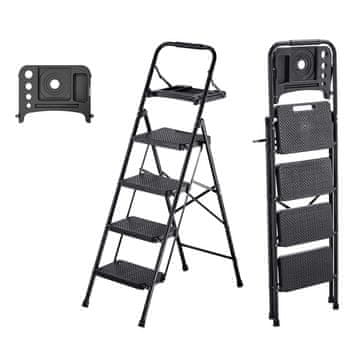 VEVOR Lestev z 4 stopnicami 46.5x91x145 cm črna