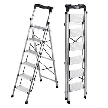 VEVOR Lestev z 6 stopnicami 48x96.5x171.5 cm srebrna