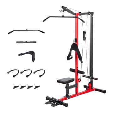 VEVOR Lat Pull Down naprava 3-v-1 veslaška kabelska naprava 1370x720x2080 mm črna