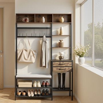 VEVOR Večnamenski garderobni regal 1200x400x1800 mm z obešalnikom, klopjo za čevlje in predali za shranjevanje