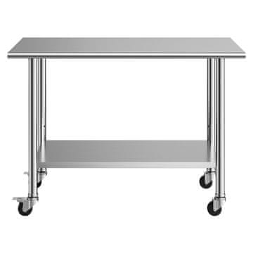 VEVOR Delovna miza 61x122 cm iz nerjavečega jekla, nastavljiva, kolesa