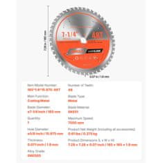 VEVOR Krožna žaga rezilo 185x1.8x15.875 mm za rezanje kovin, srebrno