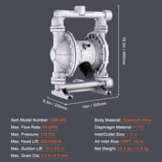 VEVOR Dvojna membranska črpalka 44 GPM 3.8x3.8 cm pnevmatska aluminijasta za prenos olja