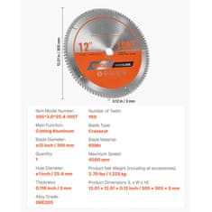 VEVOR Krožna žaga rezilo 305x305x3 mm 100 zob aluminij rezanje kovine