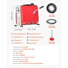 VEVOR Stroj za čiščenje odtokov GQ-100A 370x165x335 mm rdeč