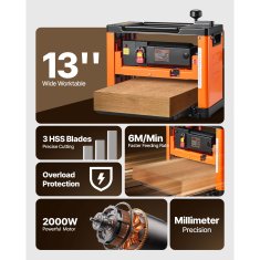 VEVOR Debelinka za les Trikrilni 33x15.2x71.6 cm 2000W Lesarska oprema