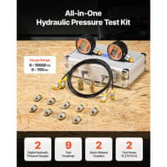 VEVOR Hidravlični testni komplet, digitalni manometer z 2 merilnikoma in 9 spojkami, 700 bar