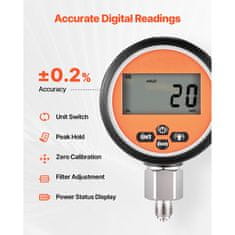 VEVOR Hidravlični testni komplet, digitalni manometer z 2 merilnikoma in 9 spojkami, 700 bar