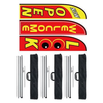 VEVOR Komplet reklamnih zastav 3 zastave Open Look Welcome 340x80 cm 3 drogovi 3 zemeljske sponke