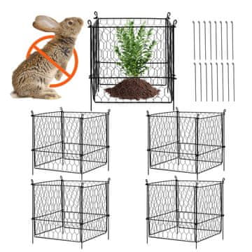 VEVOR Zaščitna kletka za rastline 4 kosa 34x34x31.5 cm črna kovinska mreža