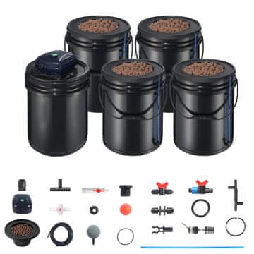 VEVOR Hidroponski sistem recirkulacije globoke vodne kulture 4 vedra 18.9 L