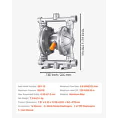 VEVOR Dvojna membranska črpalka, zračno gnana, 24.98 LPM, aluminijeva zlitina, za prenos odpadnega olja