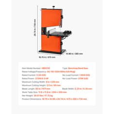VEVOR Namizna trakasta žaga 300x300 mm, širina rezanja 229 mm, višina rezanja 90 mm