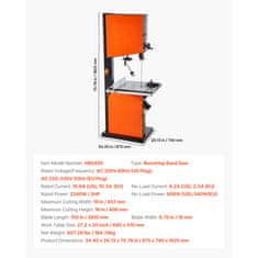 VEVOR Tračna žaga 457 mm širina rezanja 406 mm višina rezanja 690x510 mm miza za obdelavo lesa