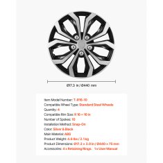 VEVOR Pokrovi koles 16 palcev komplet 44x7.5 cm srebrno črni