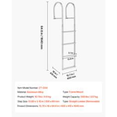 VEVOR Priključna lestev 4 stopnice 350x80 mm 227 kg snemljiva
