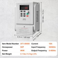 VEVOR Pretvornik frekvence 4KW 18A 5HP, regulacija hitrosti motorja