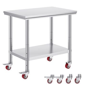 VEVOR Delovna miza za catering 90x60x85 cm iz nerjavečega jekla z nastavljivimi kolesi