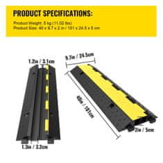 VEVOR Zaščita kabla, rampa, 2 kanala, 101x24.5x5 cm, črna guma