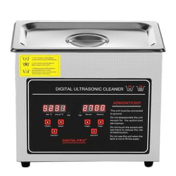 VEVOR Ultrazvočni čistilec Digitalni časovnik in grelec 265x165x225 mm Nerjaveče jeklo