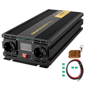 VEVOR Inverter moči čiste sinusne oblike 2500W DC 12V na AC 230V LCD zaslon daljinski upravljalnik