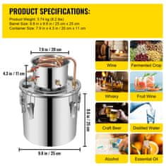 VEVOR Destilator vode 3 gal 25x25 cm srebrn