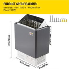 VEVOR Električni suhi grelnik za savno 9KW, nerjaveče jeklo, 41x28x57 cm