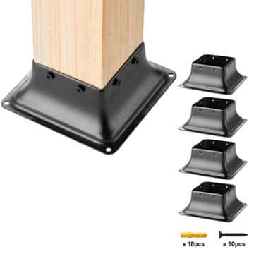 VEVOR Nosilec za steber notranji 91x91 mm 101.6x101.6 mm črna jeklena