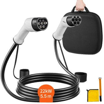 VEVOR Polnilni kabel za električno vozilo Tip 2 na Tip 2, 5 m, 32A, 22kW, trifazni, vodoodporen