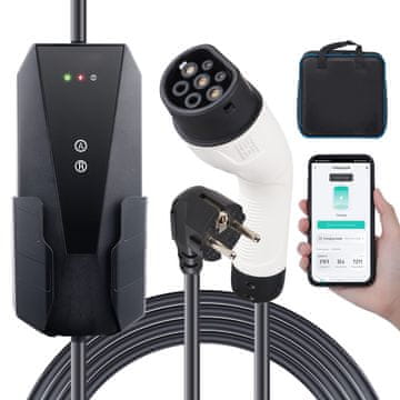 VEVOR Prenosni polnilec za električno vozilo EV, tip 2, 8.6 m, 16A, črn