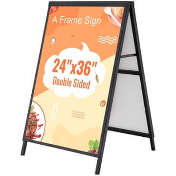 VEVOR Dvostranski zložljiv oglasni okvir A-oblike za pločnik 61x91.4 cm jeklo črna