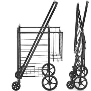VEVOR Zložljiv nakupovalni voziček z dvojno košaro 64.5x62.2x104.5 cm črn