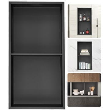 VEVOR Tuš niša z dvojno polico 33.02x63.5x10 cm črna